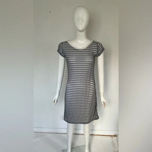 White Chocolate Women's Gray Stripe T-Shirt Dress Lined Sheet Sz S NWOT